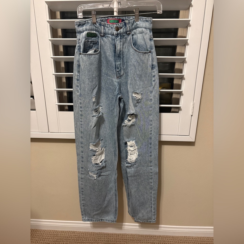 Zumiez Light Blue Distressed Straight Leg Jeans